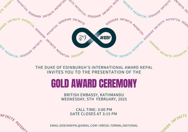 Invite to The Duke of Edinburgh's International Award Nepal Gold Award Ceremony.